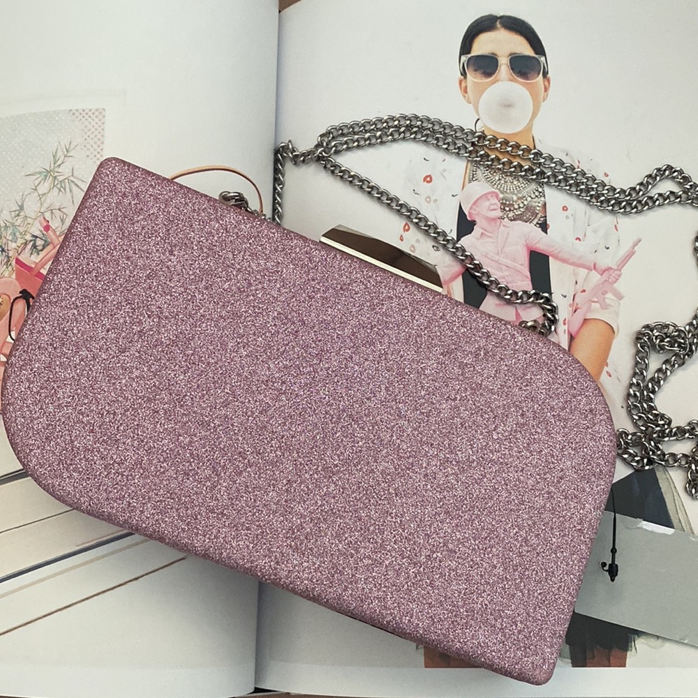Sparkly Nordstrom Slim Pink Clutch with Optional Chain